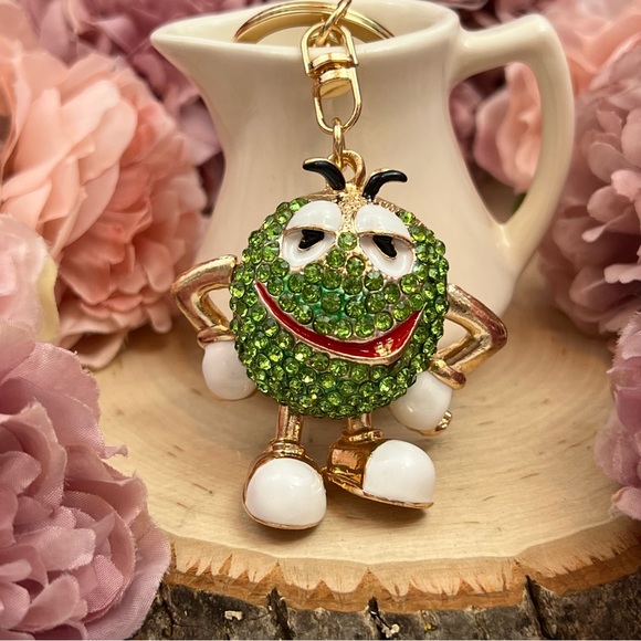 Whimsical Green Crystal M&M Character Keychain Charm - Picture 3 of 16